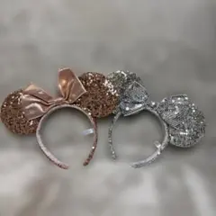 ディズニー ミニー カチューシャ　スパンコール　２個セット　ピンク＆シルバー