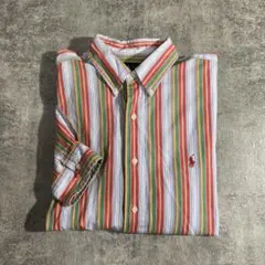 ラルフローレン BLAKE ストライプシャツ XL マルチカラー 刺繍ロゴ古着