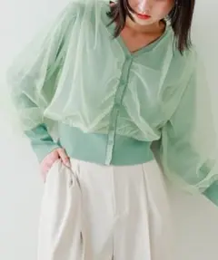 シースルー長袖シャツ ミントグリーン