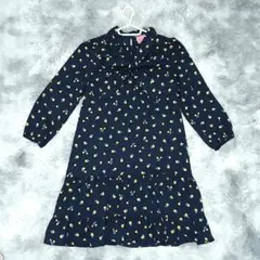 ケイトスペード 花柄ネイビー 長袖 ひざ丈ワンピース