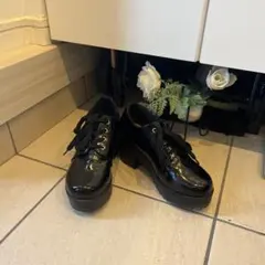 美品厚底レースアップローファー ブラック ヒール7センチ