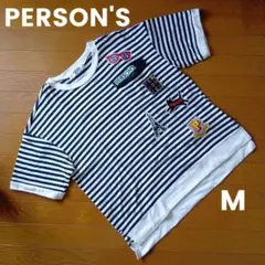 PERSON'S　半袖ボーダーワッペンプルオーバー　M　綿100％のサムネイル