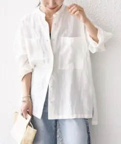 SHIPS any:〈洗濯機可能〉リネン スタンドカラー ポケット シャツ