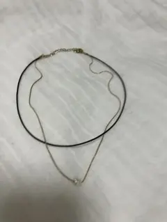 ゴールド ブラック 2連ネックレス パール風ビーズ付き