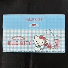 新品ハローキティ チケットホルダー 水色チェック柄 チケットケース マスクケース