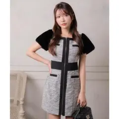 LIP SERVICE 2wayファースリーブツイードワンピース ブラック M