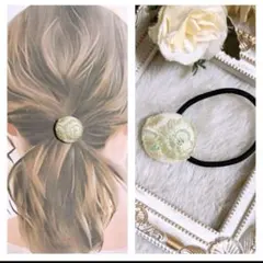 インド刺繍リボン　ヘアゴム　ポニーフック　ブローチ　くるみボタン　NO429