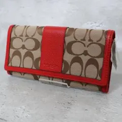 0439 極美品 COACH コーチ 長財布 シグネチャー 赤 タグ付き