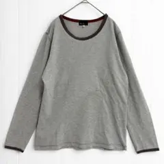 t2193【TK】パイピング長袖カットソー ロングTシャツ 綿混 グレー 3 Lのサムネイル