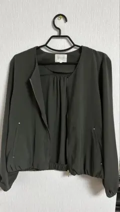 ダークグリーン ノーカラージャケット