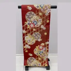 Y★3291★ 振袖用 袋帯 正絹 豪華 暗い赤 金彩 結婚式 成人式