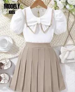 シーイン　SHEIN プリーツスカート　パフスリーブブラウス　セット