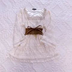 姫系 リズリサ風♡00's 鬼フリル 総レース 限界ミニワンピ アイボリー系