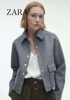 美品　ZARA ゴールドボタン　ソフトジャケット　コート　グレー　M