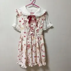 美品】LIZLISA ストロベリーラビットリボン柄ジャンスカ【ホワイト