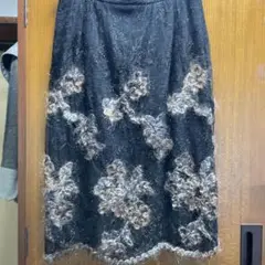黒花柄刺繍タイトスカート&ジャケットセット