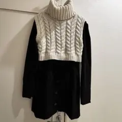 EMODA ノーカラーシャツワンピース×タートルケーブルニットベスト Fサイズ