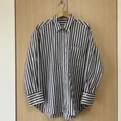 【美品】GU ストライプオーバーサイズシャツ グレー×ホワイト　サイズL