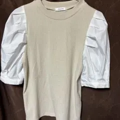 INGNI 半袖ニット ベージュ×ホワイト