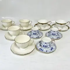 美品 ナルミ ボーンチャイナ カップ＆ソーサー 9客セット 金彩 ヘリオス