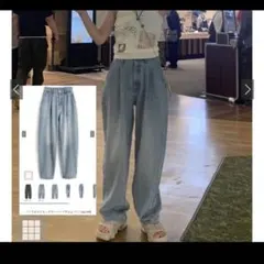 ハイウエストタックテーパードデニムパンツ[qu145]　グレイル