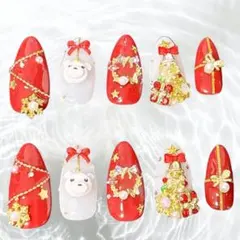 クリスマス　ネイルチップ　ツリー　メルヘンリース　くまオーナメント風　プレゼント