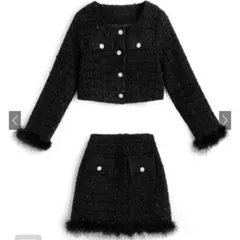 フェザーツイードジャケット×インパン裏地付きスカートセットアップ