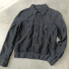 美品 ユナイテッドアローズ ジャガード リネン混シャツ インディゴブルー 薄手