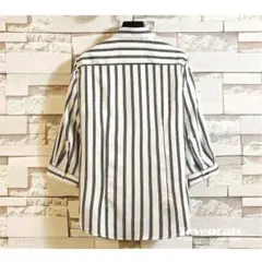 LD531白シャツ メンズ ストライプ柄 七分袖シャツ カジュアル
