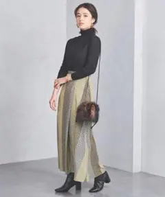 ユナイテッドアローズ マルチプリントラップスカート 黄色 スカート 総柄