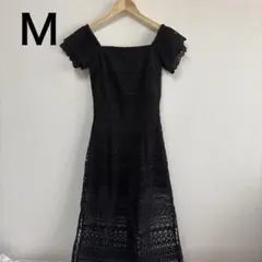 セシルマクビー 透かし編み オールインワン Ｍ ブラック オフショルダー