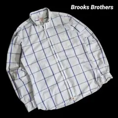 Brooks Brothers 格子柄 ボタンダウン長袖シャツ・白&青85627のサムネイル