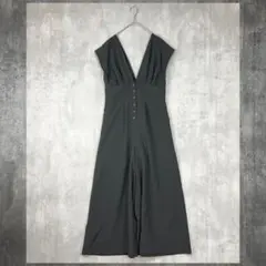 ♪ジーナシス　JENASIS　リネンライクＶネック　サロペット　黒　春夏秋