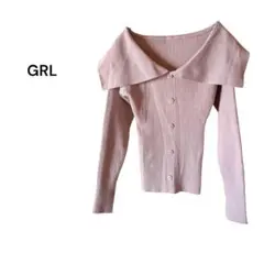 GRL グレイル 長袖襟付きニット ショート丈 薄ピンク M