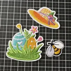 刺繍ワッペン アイロンワッペン 3個セット イースター ハチ 麦わら帽子かわいい