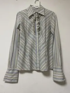 a.v.v フリル付きストライプシャツ