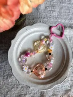 ♡♡可愛いハートとお花のストラップ♡♡ピンク系
