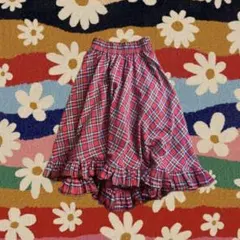 赤チェック フリルロングスカート