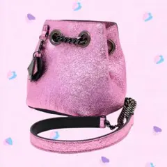 EMPORIO ARMANI メタリックピンク チェーン 巾着 ショルダーバッグ 