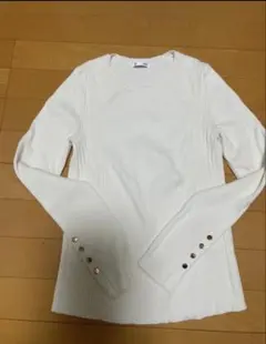 GU リブニットボタンスリーブプルオーバー M オフホワイト