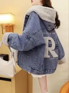 新品未使用 レディース デニムアウター インディゴブルー 裏起毛 フリーサイズ