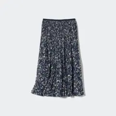 美品　UNIQLO シフォンスカート　花柄　ネイビー　丈短め