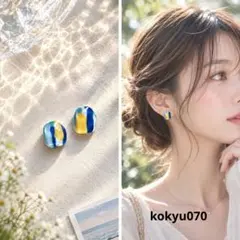 070 ハンドメイドピアス　イヤリング　レジン　ペイントデザイン