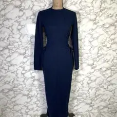 HANNE　（F）　両サイドあきデザインワンピース　マキシ丈　ネイビー