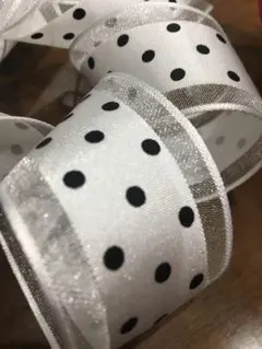 【ワイヤー入りリボン】　 ・黒ドットホワイト ・幅3.８㌢・2m