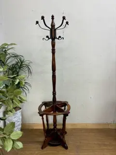 管558☆オールドカリモク☆ヴィンテージ☆ポールハンガー☆傘立て付☆木製ハンガーのサムネイル