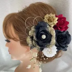 赤黒　和装髪飾り　振袖髪飾り　成人式髪飾り　色打掛髪飾り　結婚式髪飾り　袴