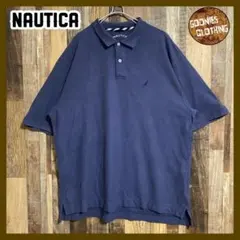 ネイビー系 ノーティカ ワンポイント ロゴ 無地 XL 半袖 ポロシャツ 古着