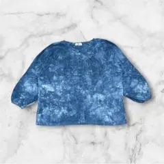 藍愛 藍工房 藍染め風 花柄刺繍 七分袖ブラウス 前開き 和モダン M