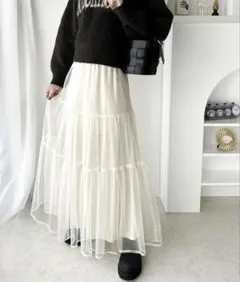 classicalelf チュールレイヤードティアードロングスカート アイボリー